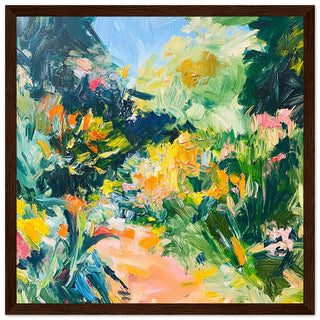 Sunlit Path at Kew Gardens Art Print Dark Wood Frame