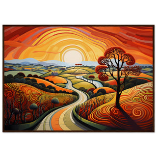 Swirls of Sunset Bliss Brown Wooden Frame