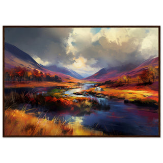 The Scottish Highlands: An Abstract Ode to Untamed Beauty Brown Wooden Frame