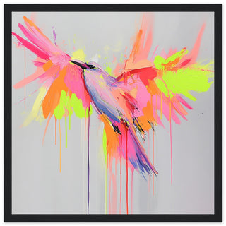 Vibrant Abstract Bird Art Print Black Frame