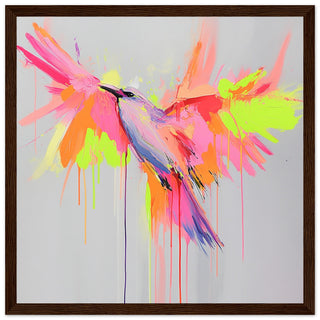 Vibrant Abstract Bird Art Print Dark Wood Frame
