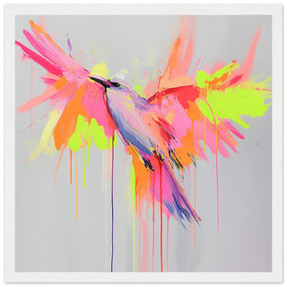 Vibrant Abstract Bird Art Print White Frame