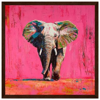 Vibrant African Elephant Art Print Dark Wood Frame