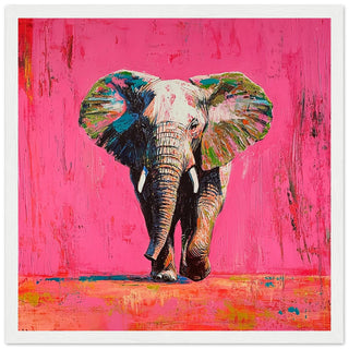 Vibrant African Elephant Art Print White Frame