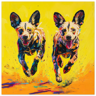 Vibrant African Wild Dogs in Motion Art Print