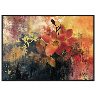 Vibrant Autumn Floral Mixed Media Black Wood Framed Art Print