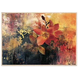 Vibrant Autumn Floral Mixed Media Light Wood Framed Art Print
