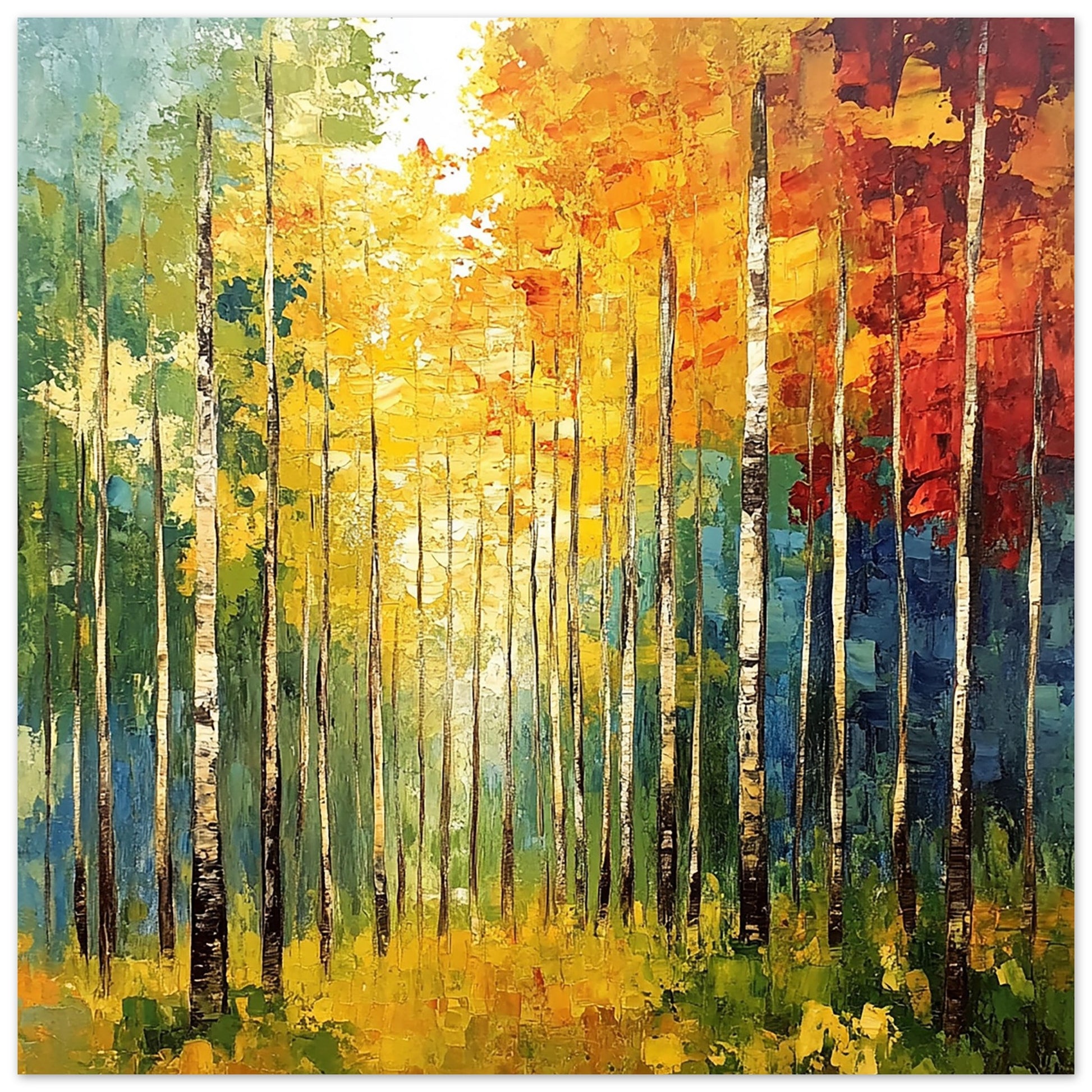 Vibrant Autumn Forest in Abstract Brush Strokes Large Art Print