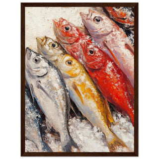 Vibrant Catch - A Spectrum of the Sea Art Print Dark Wood Frame