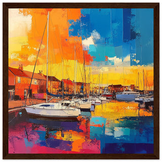 Vibrant Evening at Hull Marina Large Art Print Dark Wood Frame