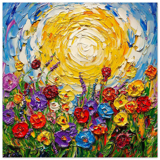 Vibrant Floral Meadow Under Radiant Sun Art Print