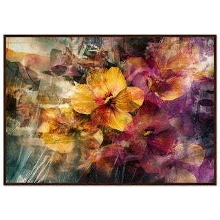 Vibrant Floral Mixed Media Dark Wood Framed Art Print