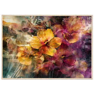 Vibrant Floral Mixed Media Light Wood Framed Art Print