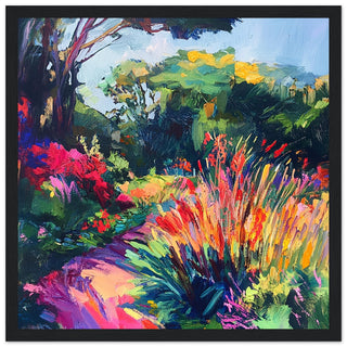 Vibrant Garden Pathway at Kew Art Print Black Wood Frame