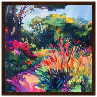 Vibrant Garden Pathway at Kew Art Print Dark Wood Frame