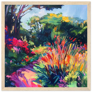 Vibrant Garden Pathway at Kew Art Print Light Wood Frame