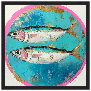 Vibrant Mackerel Art Print with Pink and Gold Accents Art Print Black Frame