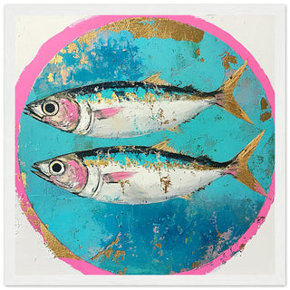 Vibrant Mackerel Art Print with Pink and Gold Accents Art Print White Frame