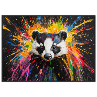 Vibrant Neon Badger Splash Art Print Black Frame