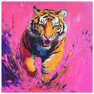 Vibrant Neon Tiger in Motion Large Art Print