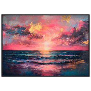 Vibrant Sunset Seascape with Gold Highlights Black Wood Framed Art Print