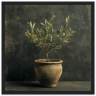 Vintage Olive Tree in Antique Greek Style Pot Art Print Black Frame
