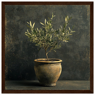 Vintage Olive Tree in Antique Greek Style Pot Art Print Dark Wood Frame