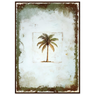 Vintage Palm Tree Print Large Dark Wood Frame Art Print