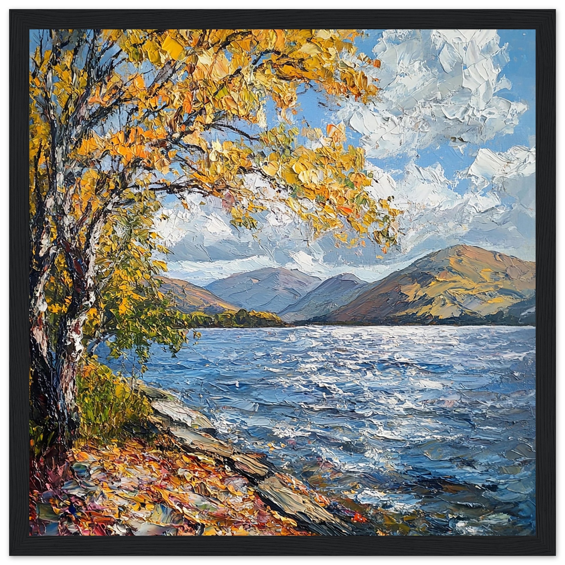 Windy Autumn Day at Loch Lomond Black Wood Frame Art Print
