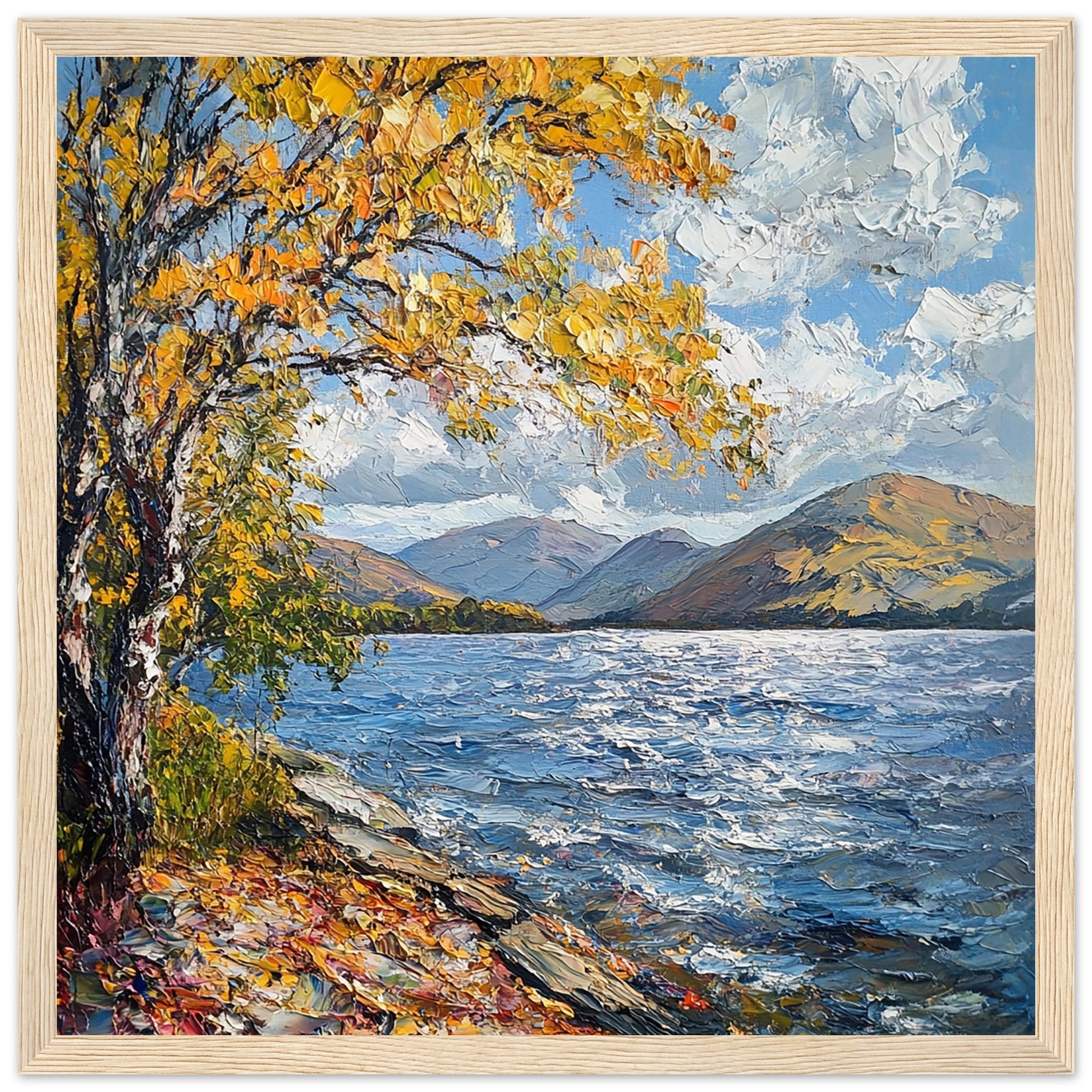 Windy Autumn Day at Loch Lomond Light Wood Frame Art Print