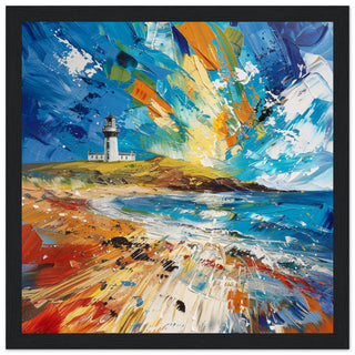 Beacon of Hues: Llanddwyn Light Abstract black framed art print | Print Room Ltd
