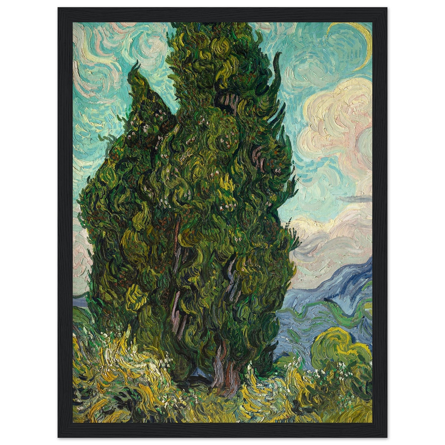 Cypresses art print black frame | By Print Room Ltd