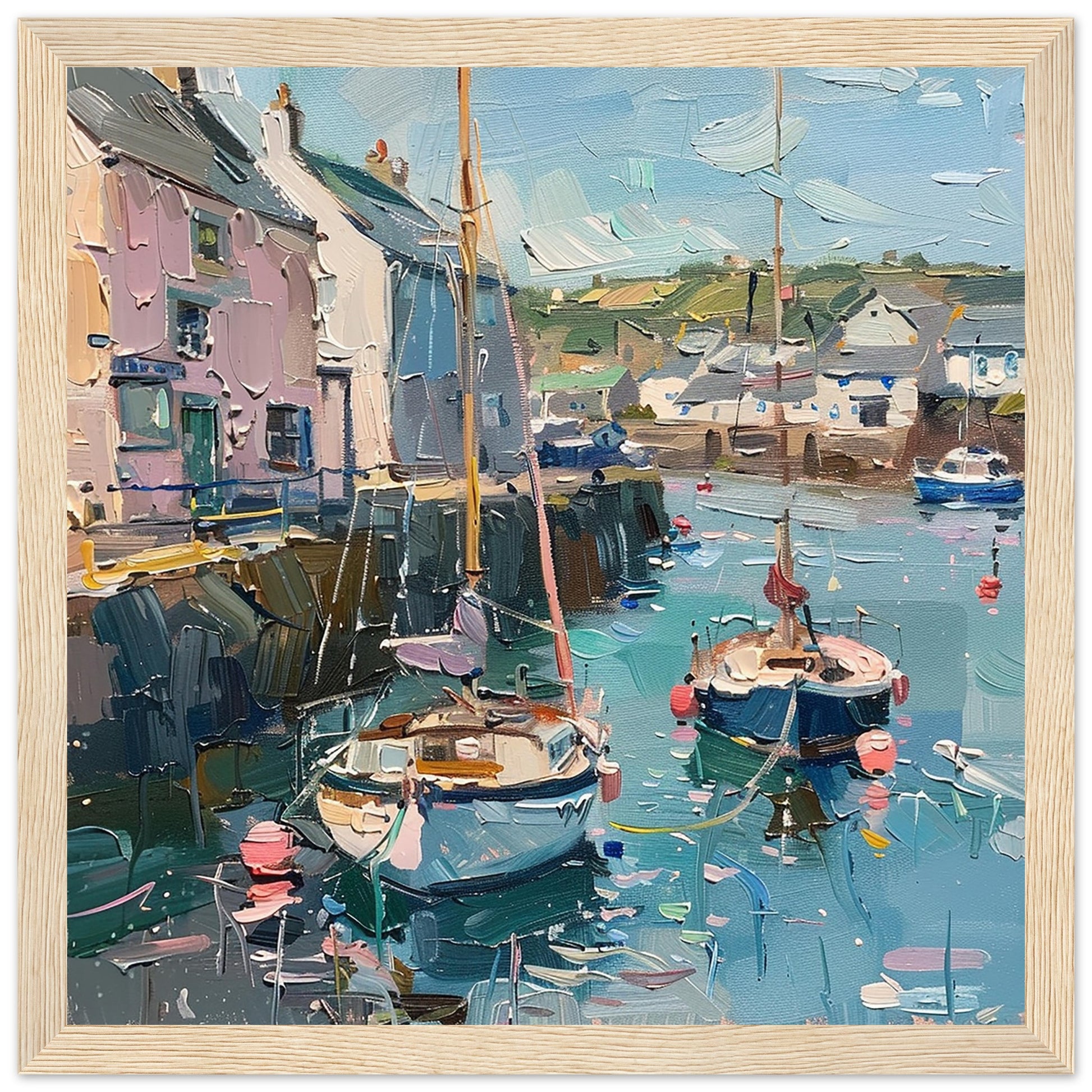 Quayside Quintessence: Padstow in Oil art print in wood frame| by Print Room Ltd