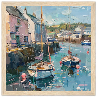 Quayside Quintessence: Padstow in Oil art print in wood frame| by Print Room Ltd