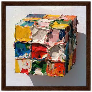 Rubik's Cube: Dark Wood Framed Modern Art Print | By Print Room Ltd