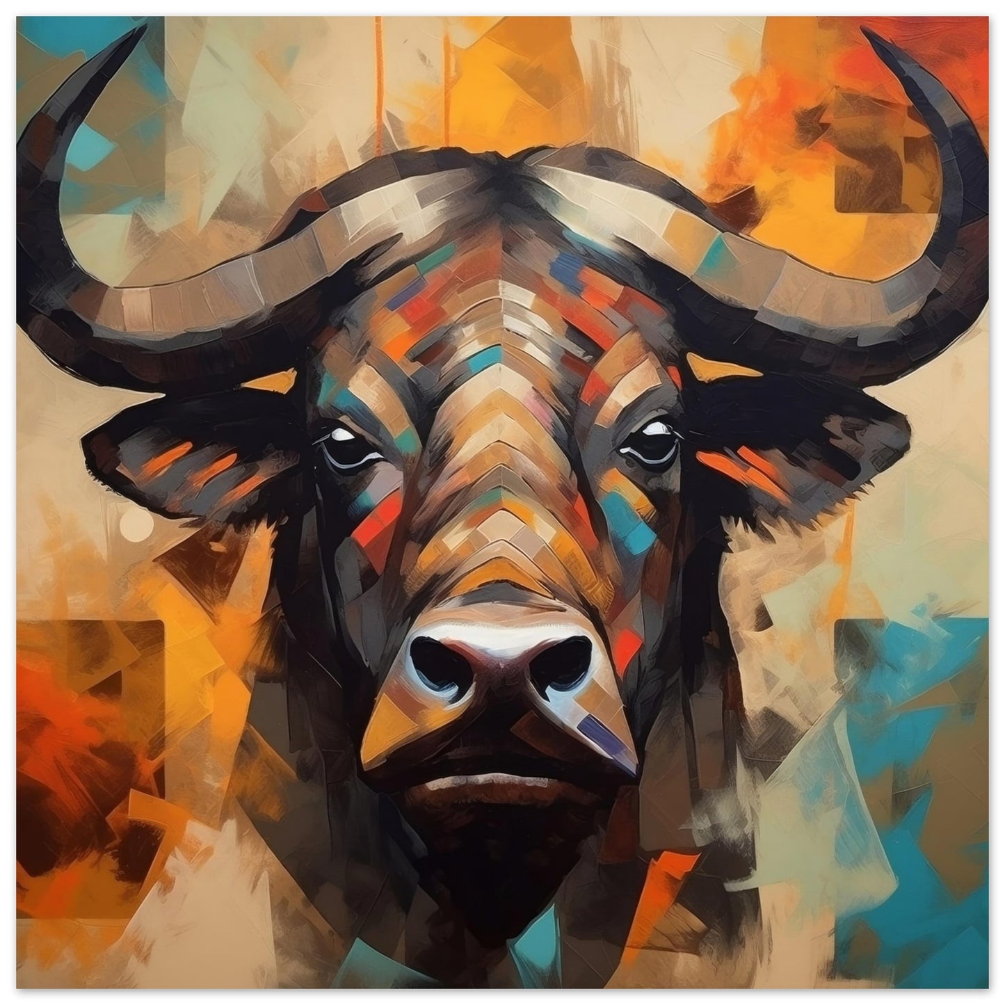 Colourful Buffalo Artwork - Print Room Ltd No Frame Selected 70x70 cm / 28x28"