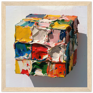 Rubik's Cube: Wood Framed Modern Art Print | By Print Room Ltd