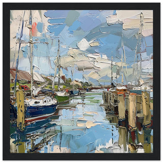 Harbour Brushstrokes: Lymington Marina at Day black framed art print | by Print Room Ltd