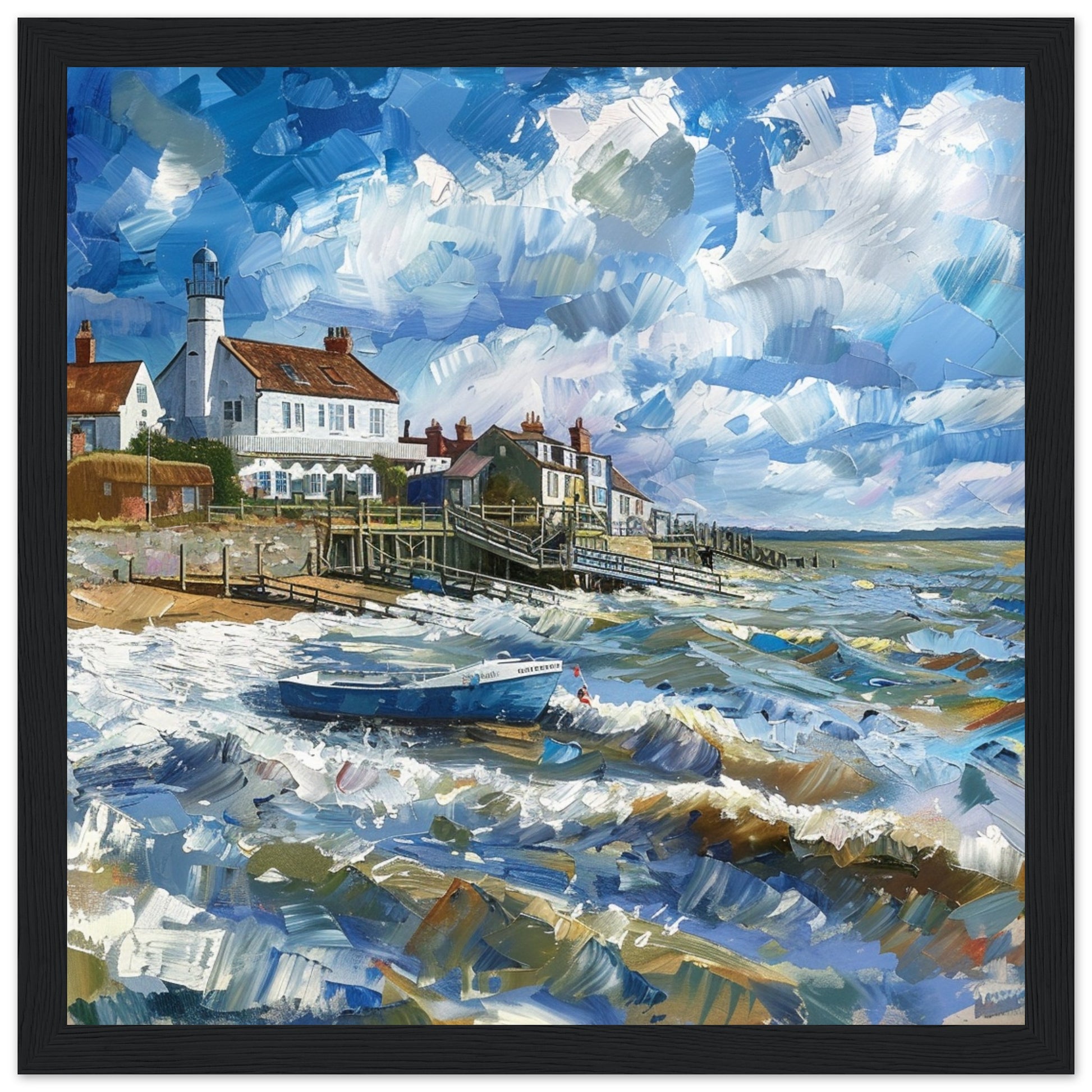 Maritime Serenity: Southwold Lighthouse View black framed art print | By Print Room Ltd