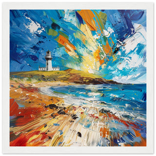 Beacon of Hues: Llanddwyn Light Abstract white framed art print | Print Room Ltd
