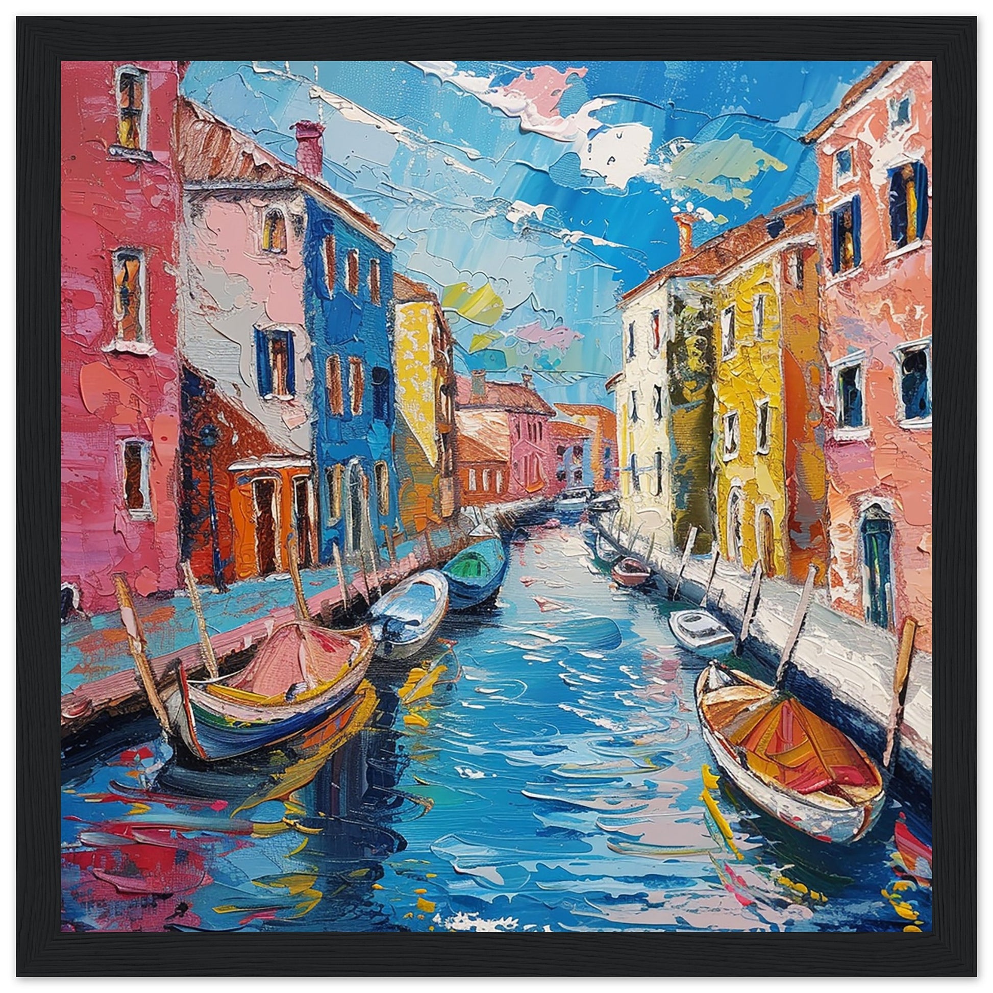 Venetian Vibrance: Murano's Canal Palette black framed art print | by Print Room Ltd