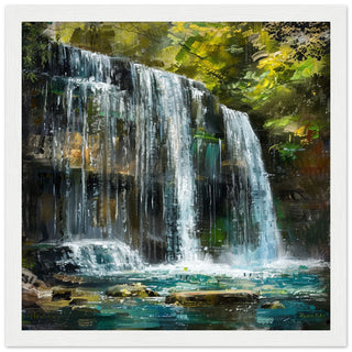 Sgwd yr Eira Waterfall’s Serenity white framed art print | By Print Room Ltd